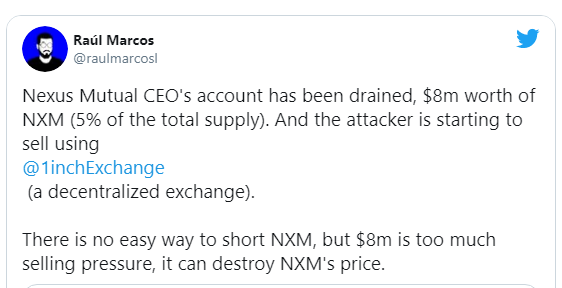 $8m worth of NXM Tokens stolen