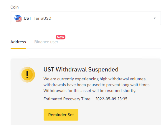 Binance Suspends LUNA Withdrawals