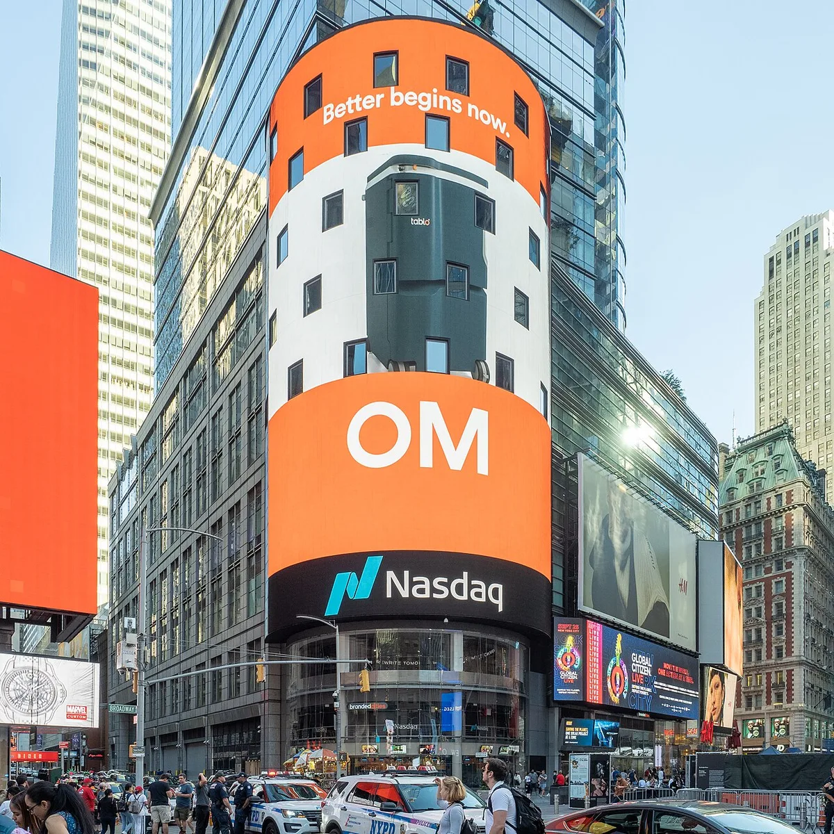 The illuminated Nasdaq MarketSite video tower at Times Square in New York.