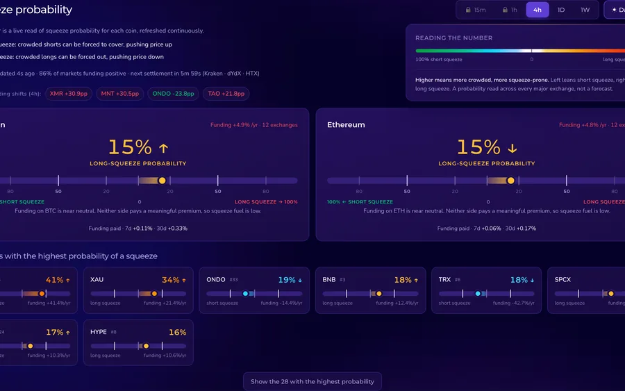 Live preview of the Funding Rates & Squeeze Probability insight