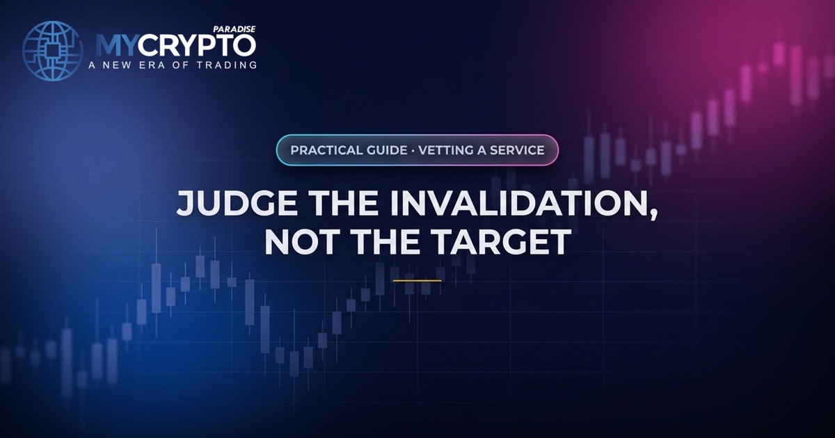 Judge the invalidation, not the target · Vetting a service · MyCryptoParadise. Education only, not financial advice.