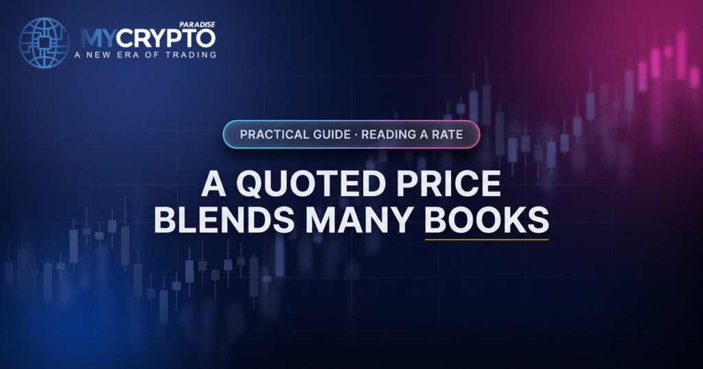 A quoted price blends many books · Reading a rate · MyCryptoParadise. Education only, not financial advice.