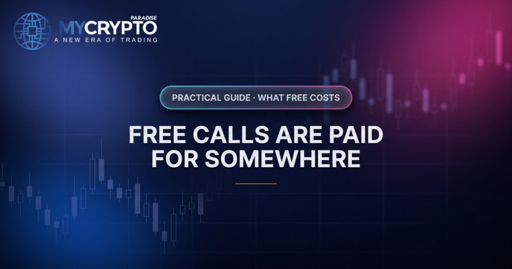 Free calls are paid for somewhere · What free costs · MyCryptoParadise. Education only, not financial advice.
