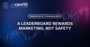A leaderboard rewards marketing, not safety · Comparing bots · MyCryptoParadise. Education only, not financial advice.