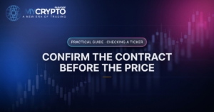 Confirm the contract before the price · Checking a ticker · MyCryptoParadise. Education only, not financial advice.