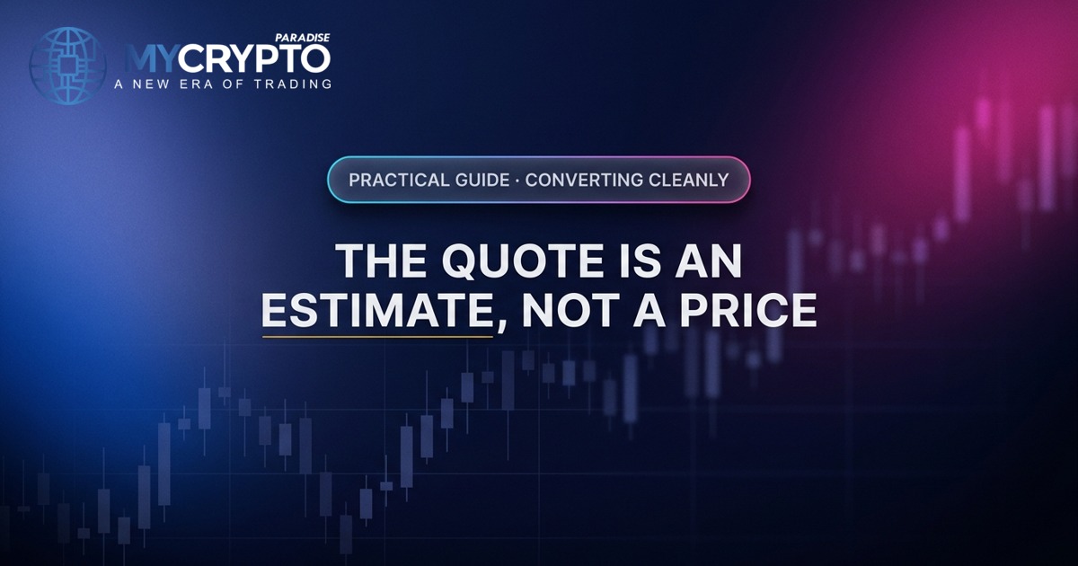 The quote is an estimate, not a price · Converting cleanly · MyCryptoParadise. Education only, not financial advice.