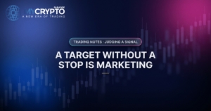 A target without a stop is marketing · Judging a signal · MyCryptoParadise. Education only, not financial advice.