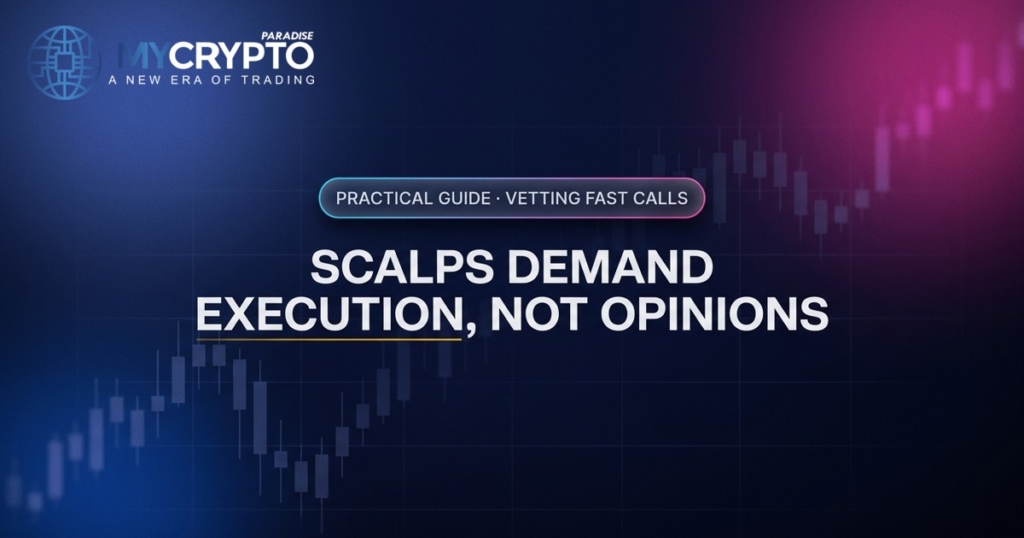 Scalps demand execution, not opinions · Vetting fast calls · MyCryptoParadise. Education only, not financial advice.