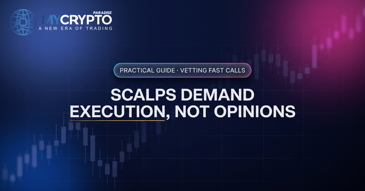 Scalps demand execution, not opinions · Vetting fast calls · MyCryptoParadise. Education only, not financial advice.