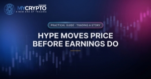 Hype moves price before earnings do · Trading a story · MyCryptoParadise. Education only, not financial advice.
