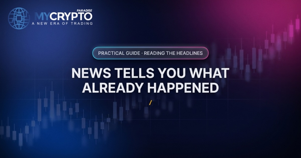 News tells you what already happened · Reading the headlines · MyCryptoParadise. Education only, not financial advice.