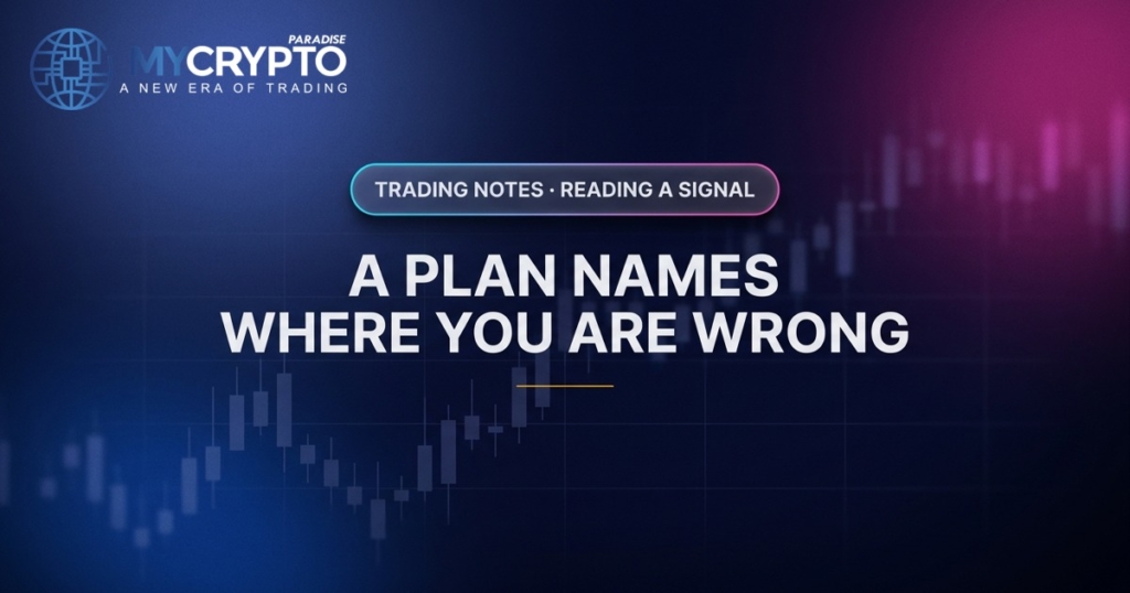 A plan names where you are wrong · Reading a signal · MyCryptoParadise. Education only, not financial advice.