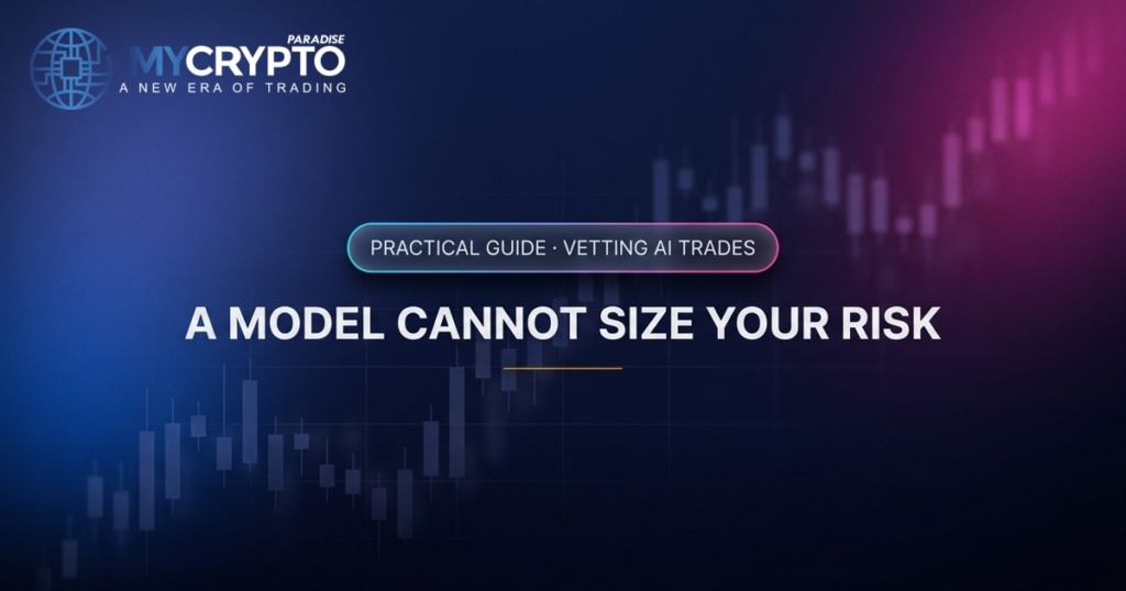 A model cannot size your risk · Vetting AI trades · MyCryptoParadise. Education only, not financial advice.