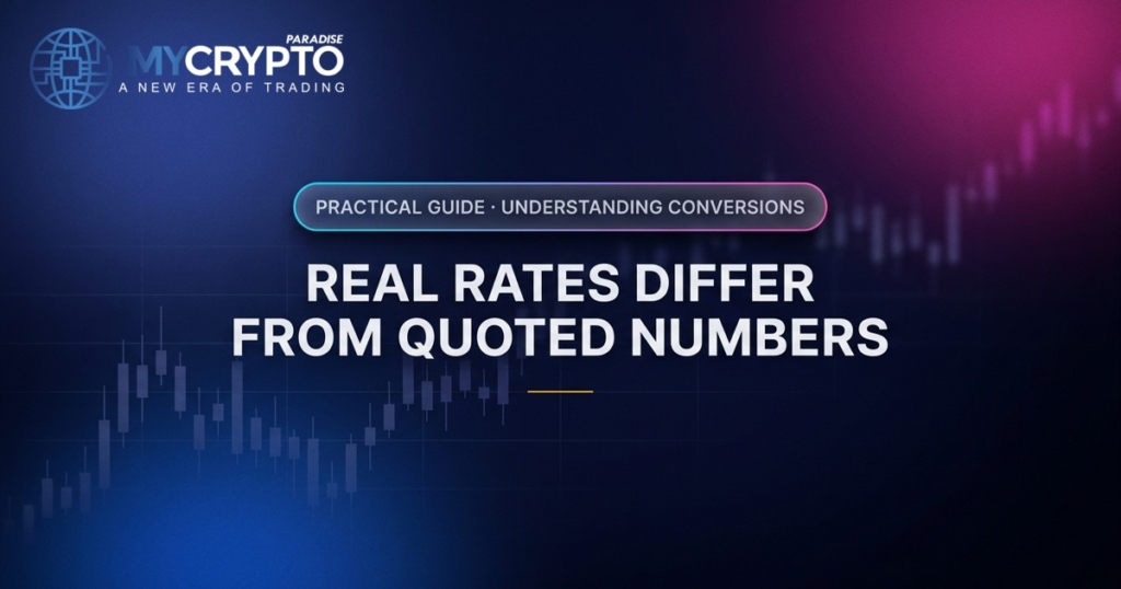 Real rates differ from quoted numbers · Understanding conversions · MyCryptoParadise. Education only, not financial advice.