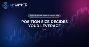 Position size decides your leverage · Capping trade risk · MyCryptoParadise. Education only, not financial advice.
