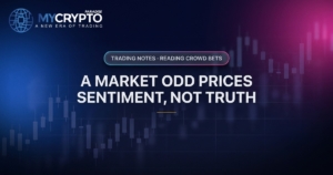 A market odd prices sentiment, not truth · Reading crowd bets · MyCryptoParadise. Education only, not financial advice.