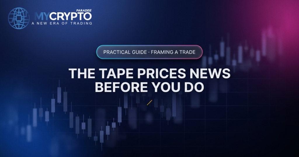 The tape prices news before you do · Framing a trade · MyCryptoParadise. Education only, not financial advice.