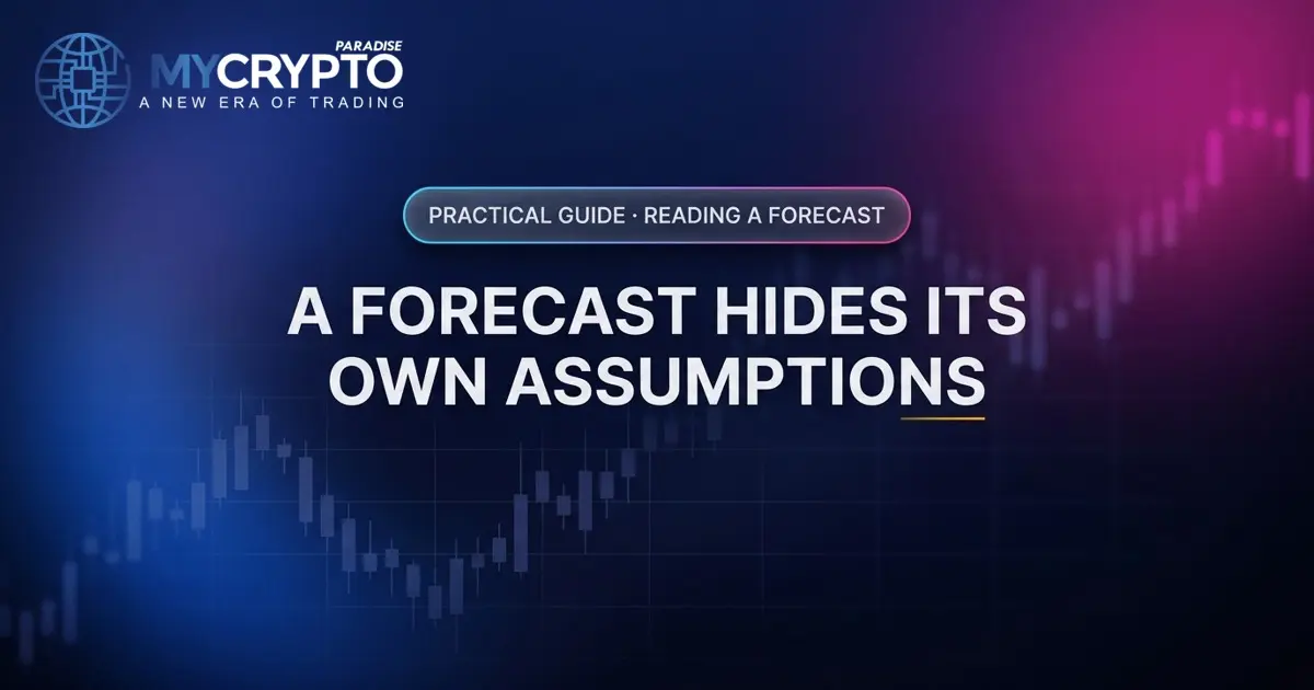 A forecast hides its own assumptions · Reading a forecast · MyCryptoParadise. Education only, not financial advice.