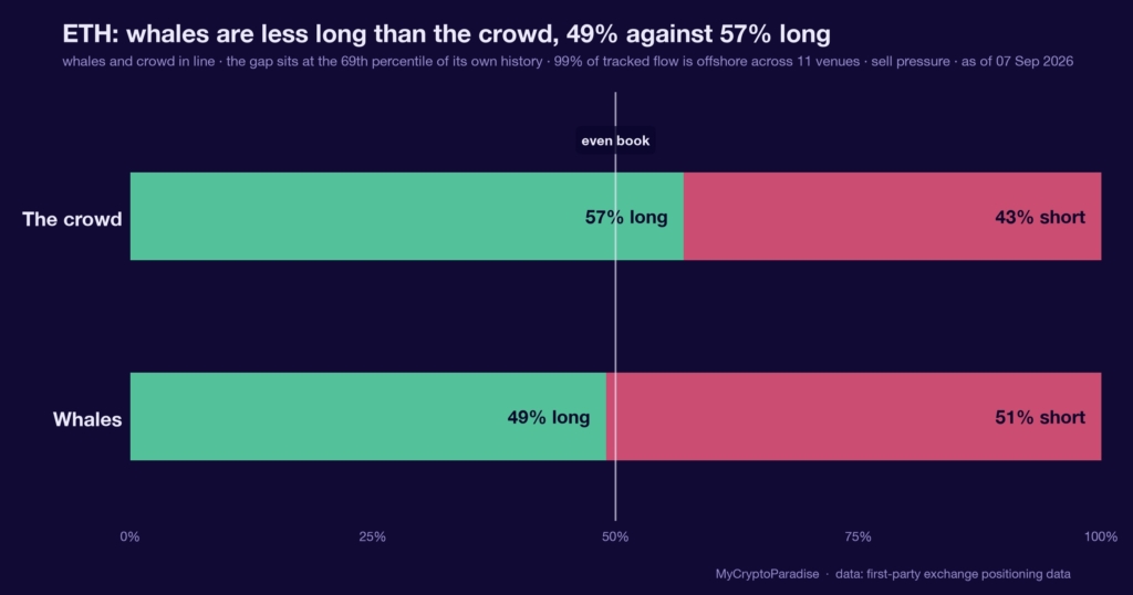 What we can measure: Ether positioning on 7 September 2026. Chart of first-party MyCryptoParadise Insights data.
