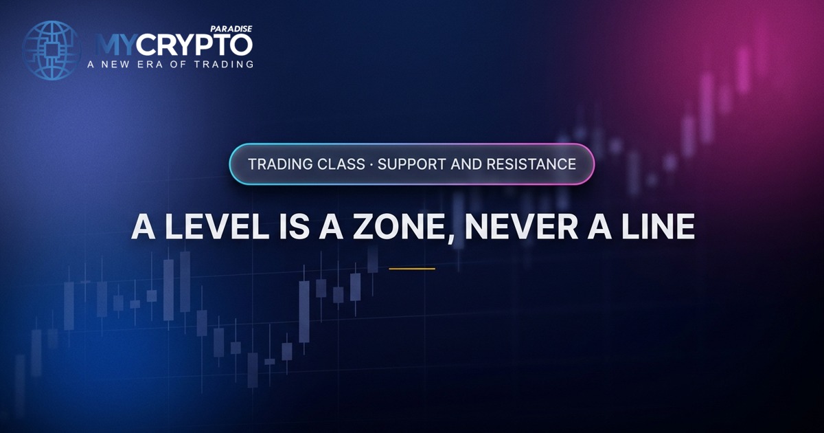 A level is a zone, never a line · support and resistance · MyCryptoParadise. Education only, not financial advice.