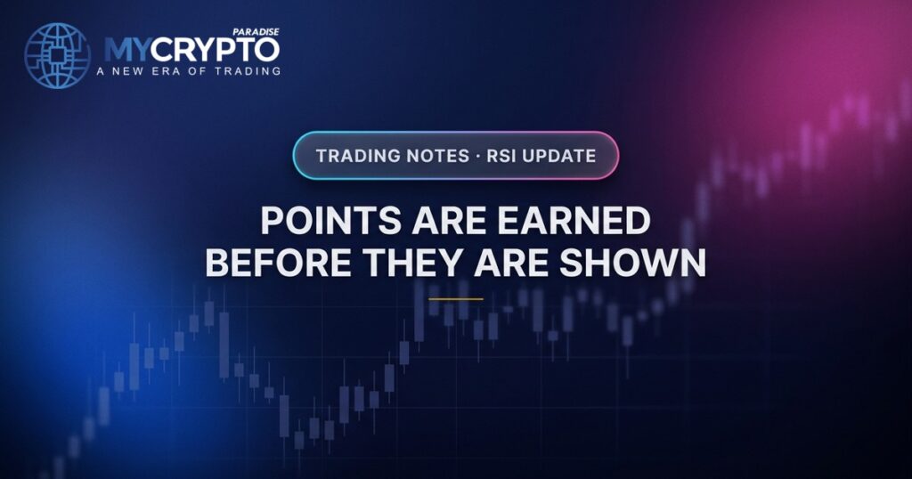 Points are earned before they are shown · RSI update · MyCryptoParadise. Education only, not financial advice.
