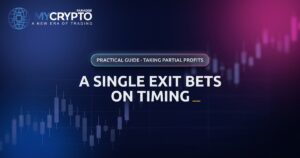 A single exit bets on timing · Taking partial profits · MyCryptoParadise. Education only, not financial advice.