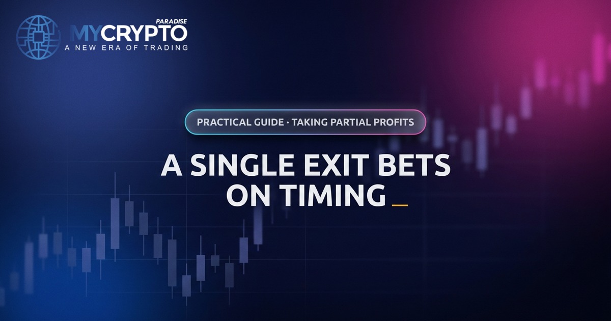 A single exit bets on timing · Taking partial profits · MyCryptoParadise. Education only, not financial advice.