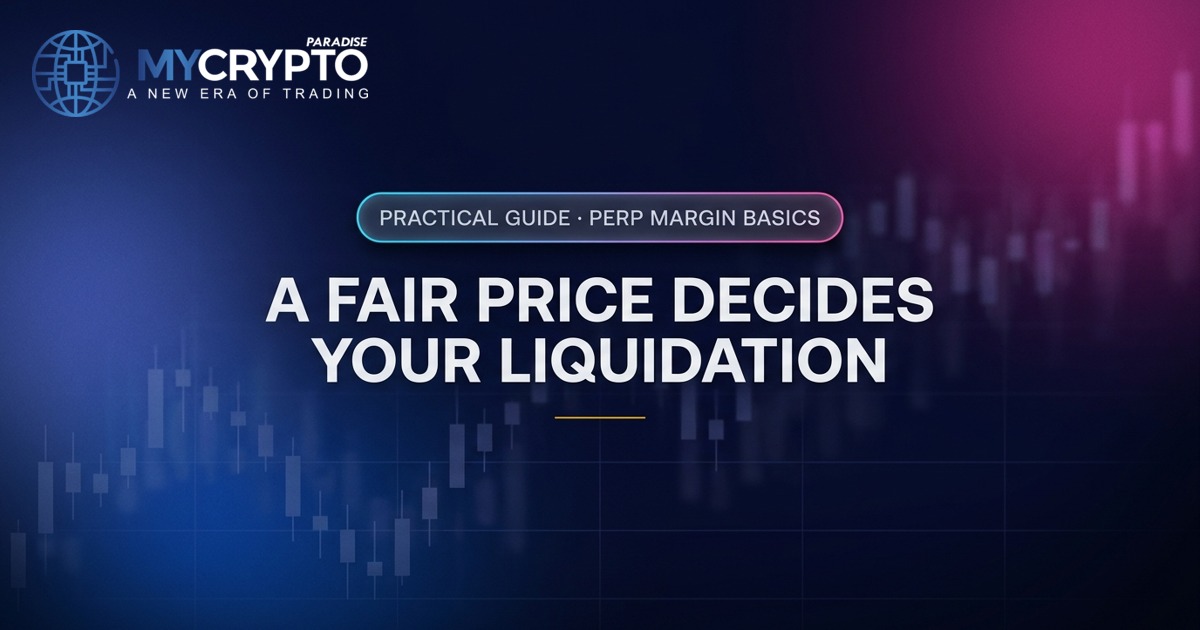 A fair price decides your liquidation · Perp margin basics · MyCryptoParadise. Education only, not financial advice.