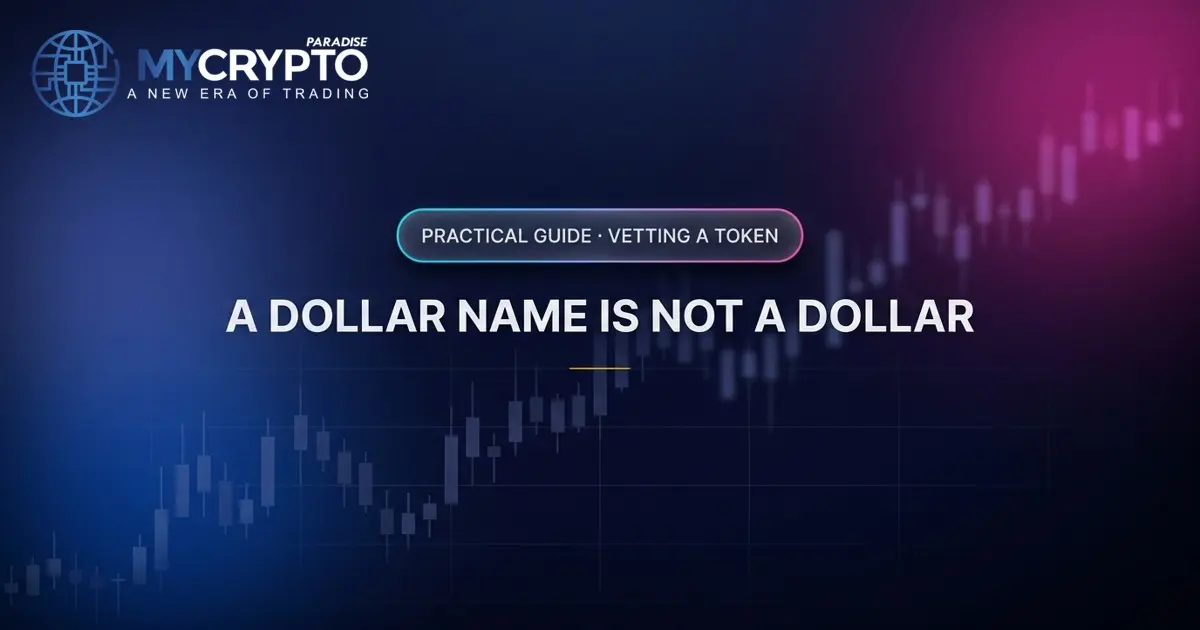 A dollar name is not a dollar · Vetting a token · MyCryptoParadise. Education only, not financial advice.