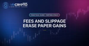 Fees and slippage erase paper gains · Testing a rule · MyCryptoParadise. Education only, not financial advice.