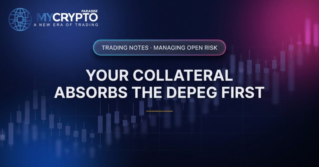 Your collateral absorbs the depeg first · Managing open risk · MyCryptoParadise. Education only, not financial advice.