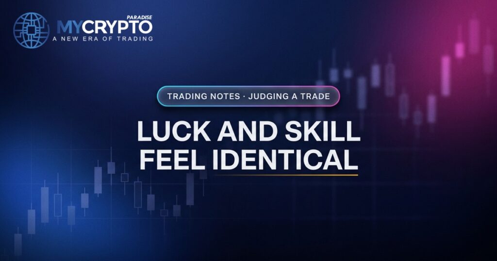 Luck and skill feel identical · Judging a trade · MyCryptoParadise. Education only, not financial advice.
