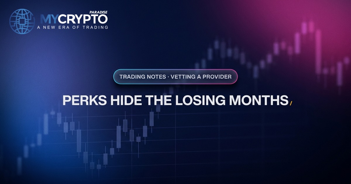 Perks hide the losing months · Vetting a provider · MyCryptoParadise. Education only, not financial advice.