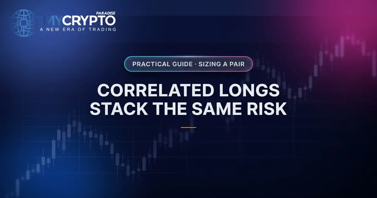 Correlated longs stack the same risk · Sizing a pair · MyCryptoParadise. Education only, not financial advice.