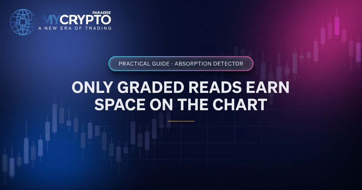 Only graded reads earn space on the chart · Absorption Detector · MyCryptoParadise. Education only, not financial advice.